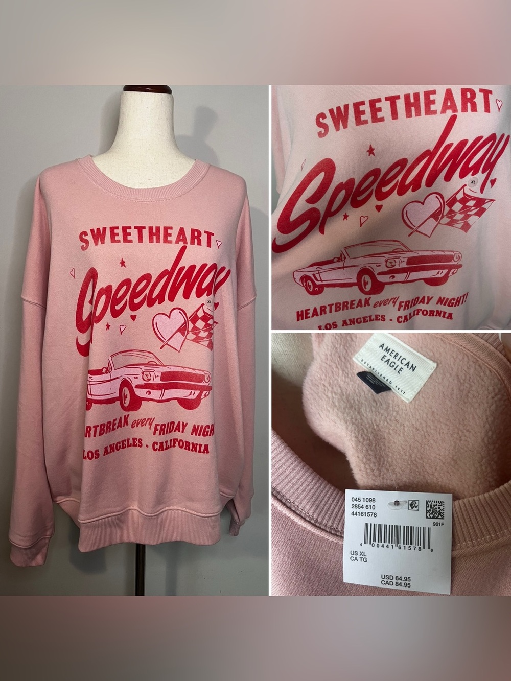 American Eagle Outfitters Pink 'Sweetheart Speedway' Graphic Sweatshirt-XL